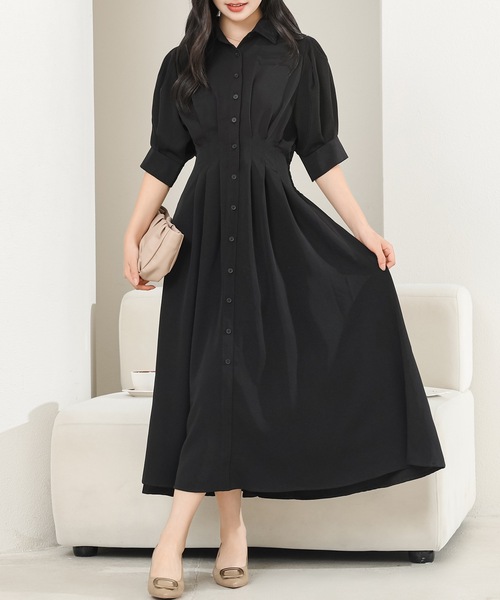Lace Ladies ワンピース バックレースアップ パフスリーブ