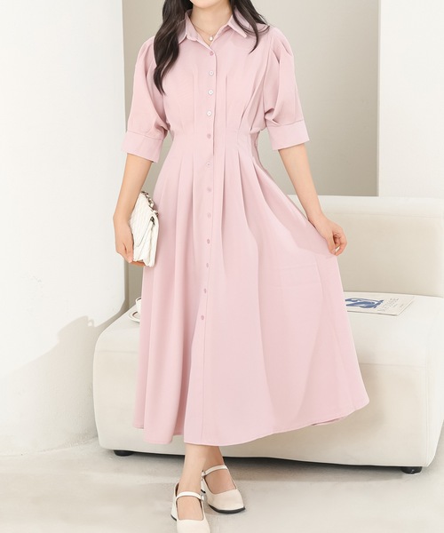 極美品！PINK HOUSE ロングフレアシャツワンピース ロゴレース A