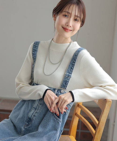 超希少　メクル　ハイネックリブニットプルオーバー　アイボリー　高級　大人キレイ Lace Ladies シアー ボトルネック リブニット プルオーバー