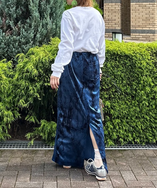 mi via loca ロング スカート ベロア グランジプリント Iライン