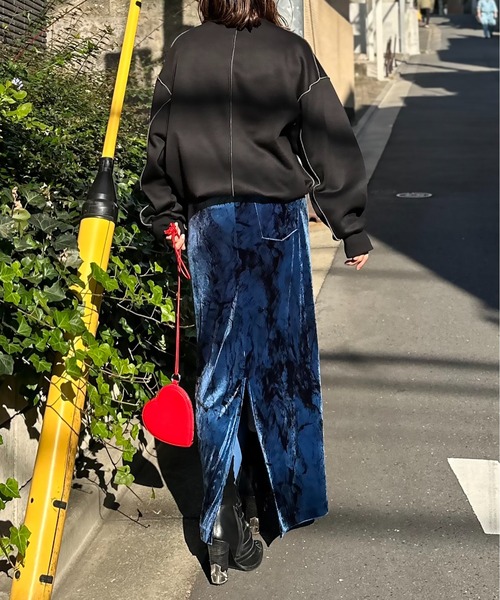 mi via loca ロング スカート ベロア グランジプリント Iライン