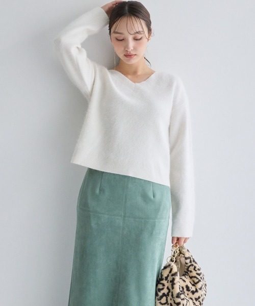Andemiu ニット セーター 「洗える」アンゴラショートVネックニット Andemiu（アンデミュウ） ニット セーター 「洗える」アンゴラショート