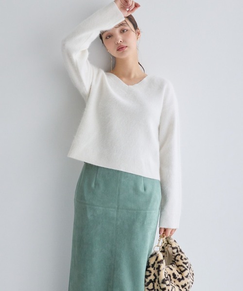ニット セーター 「洗える」アンゴラショートVネックニット116866 レディース Andemiu ニット セーター 「洗える」アンゴラショートVネック