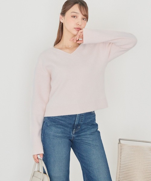 ニット セーター 「洗える」アンゴラショートVネックニット116866 レディース Andemiu ニット セーター 「洗える」アンゴラショートVネック
