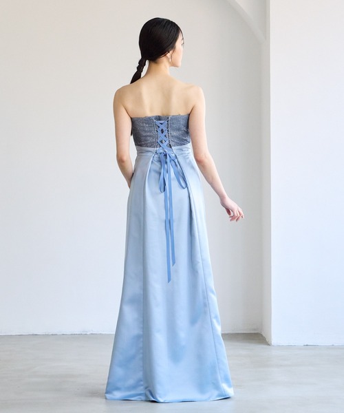 【新品未使用】AIMER ラメニット サテン スレンダードレス ステージドレス ラメジョーゼットスレンダードレス(M ライトグレー): AIMER
