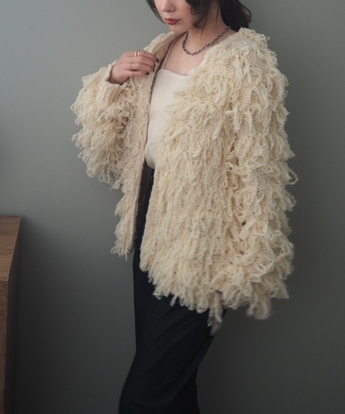 カーディガン loop knit v neck knit cardigan /ループ編み Vネック ニット カーディガン レディース