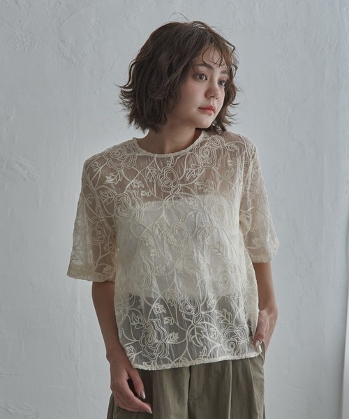 notch. ブラウス シャツ オーガンジーコード刺繍ブラウス レディース