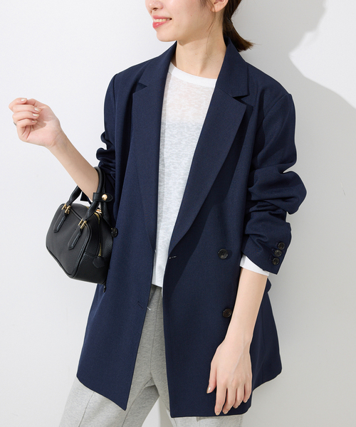 SLOBE IENA ダブルブレストジャケット ネイビー 38 SLOBE IENA コート アウター ツイルダブルブレストジャケット