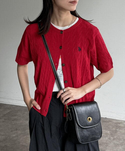 【ありんこりん】Polo ケーブルニット半袖カーデM U.S. POLO ASSN.】ケーブルニット半袖カーディガン