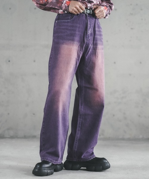 Shoowtime ジーンズ Overdyed wide straight denim pants