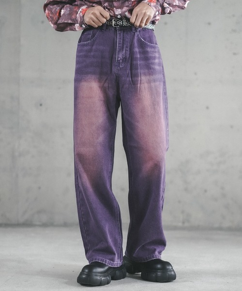 Shoowtime ジーンズ Overdyed wide straight denim pants