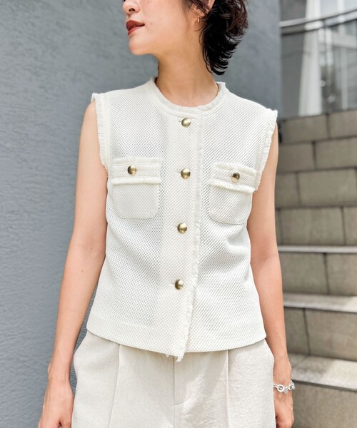 【美品】NOLLEY'S sophi ジレ　アイボリー NOLLEY'S Sophi ベスト ジレ ラッセルフリンジベスト レディース