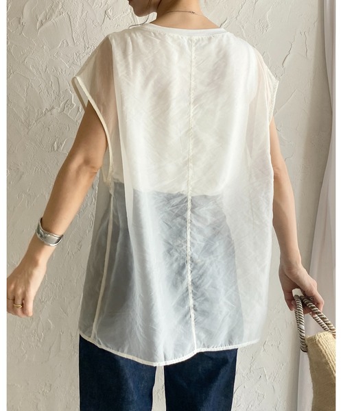 tシャツ FRENCH SLEEVE SHEER TEE レディース ELFRANK tシャツ チュールドッキングバルーントップス「洗える
