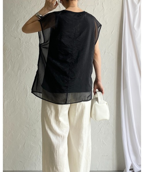 tシャツ FRENCH SLEEVE SHEER TEE レディース She's Closet tシャツ 異素材ドッキングフレンチスリーブ