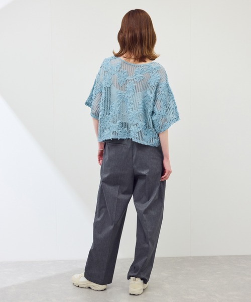 【新品】45rpm ⿻インディゴ染めフリル プルオーバーシャツ日本製 ロゴ刺繍 ROPE' PICNIC（ロペ ピクニック） tシャツ メッシュコード刺繍プル