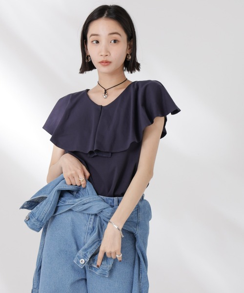 tシャツ ラッフルカラーカットノースリーブトップス レディース | NANO universe