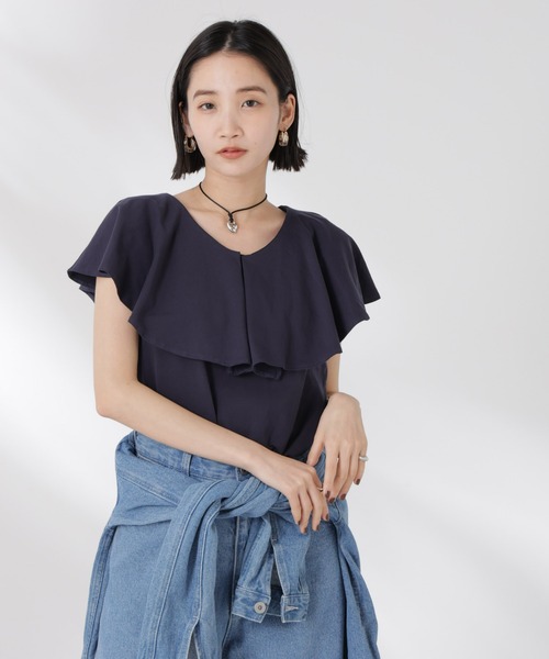 tシャツ ラッフルカラーカットノースリーブトップス レディース | NANO universe | 18