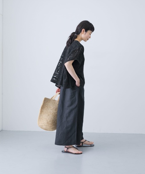 かぐれ パンツ リネンレーヨンワイドギャザーパンツ レディース