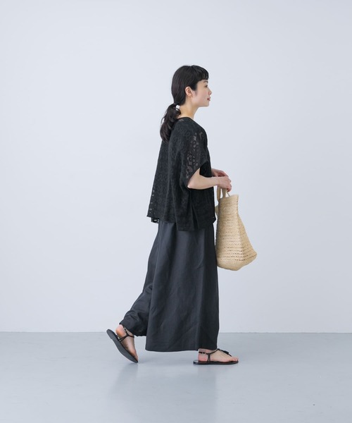 かぐれ パンツ リネンレーヨンワイドギャザーパンツ レディース
