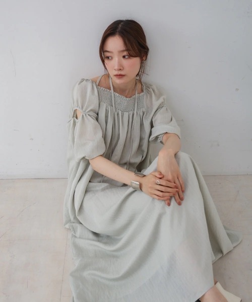 最終価格！オブリ♡ワンピース SETでお得10％0FF ! ノースリサイドスリットマキシワンピ2色SET