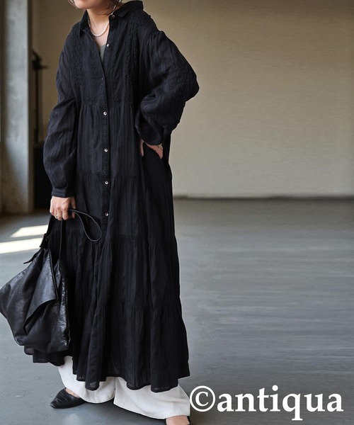 antiqua（アンティカ） シャツワンピース レース ロングワンピース