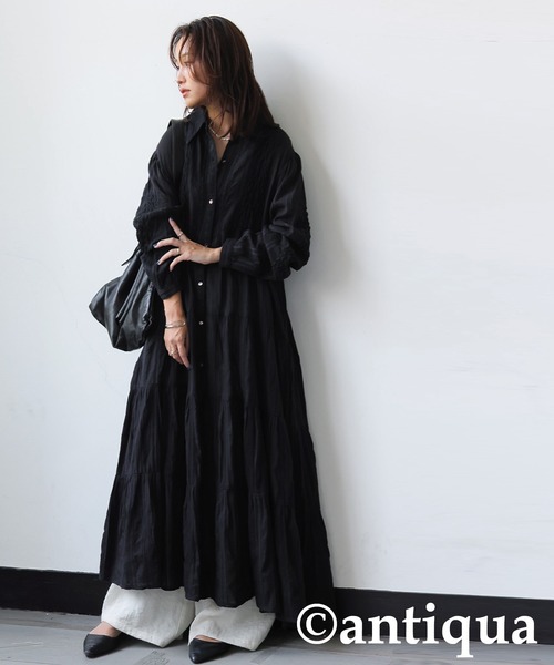 リブドロア　黒のロングシャツワンピース サイズ38 marvelous by Pierrot (夏セール対象再値下げ) シャツワンピース