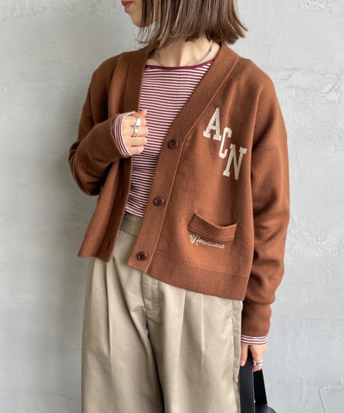 Americana ロゴ刺繍 ブラックカーディガン セール】[Americana/アメリカーナ] 別注 バックロゴ ショート丈 V