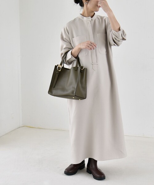 quaranciel シャツワンピース 「洗濯機可能」ダブルクロス スタンド