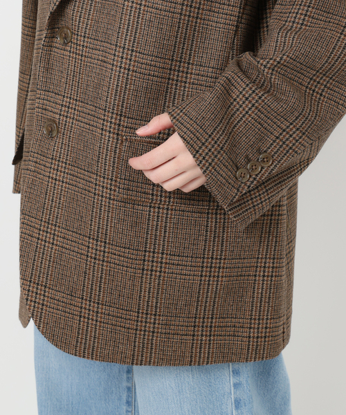 〓COUTURE D'ADAM〓 茶グレンチェック ダブルノーカラージャケット FRAMeWORK｜COUTURE D`ADAM/クチュールドアダム 別注アルパカ