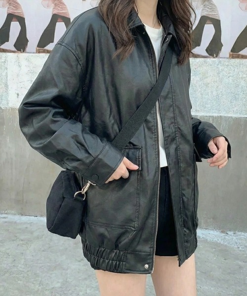cammie コート アウター フェイクレザー襟付きジャケット レディース