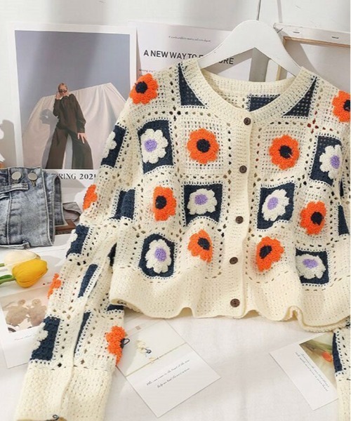 kirakiraShop」 ニットカーディガン FREE アイボリー レディース