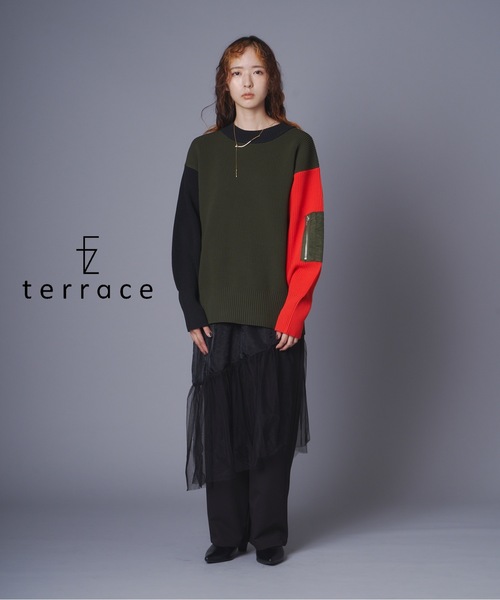 terrace ニット セーター ブロッキングカラーダイバーニットMA-1