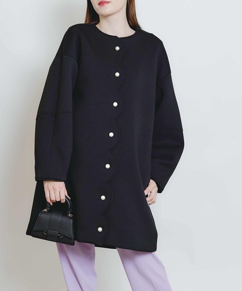 PICCIN PERLA ノーカラーコート コート スカラップボンディングコート