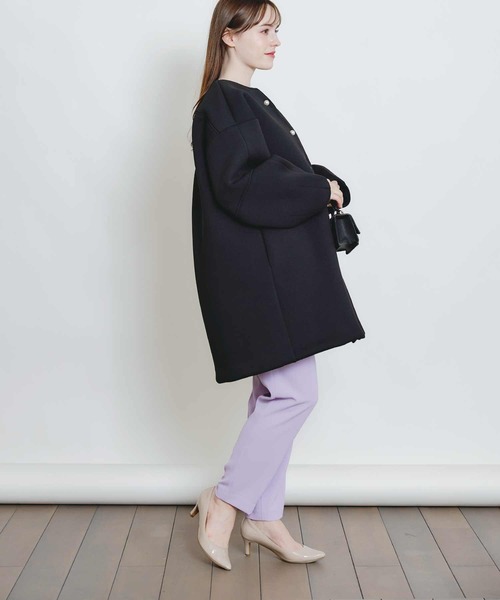PICCIN PERLA ノーカラーコート コート スカラップボンディングコート