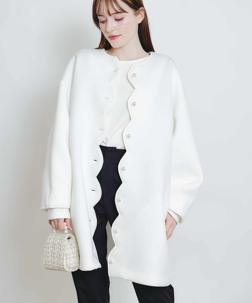 PICCIN PERLA ノーカラーコート コート スカラップボンディングコート