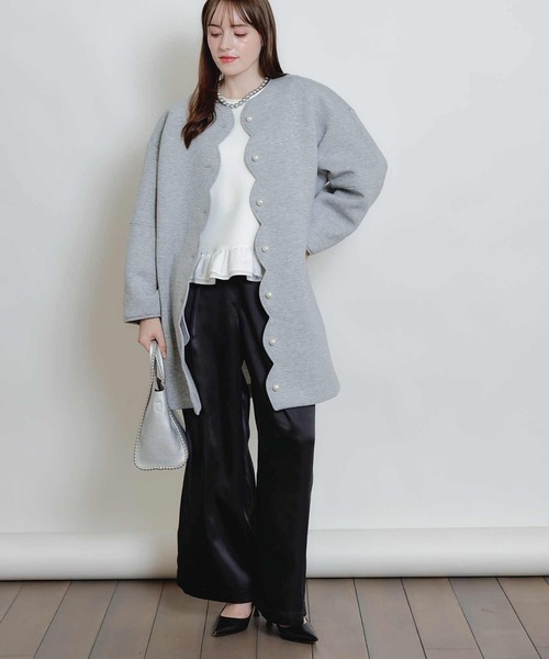 PICCIN PERLA ノーカラーコート コート スカラップボンディングコート PICCIN PERLA ノーカラーコート コート スカラップボンディングコート