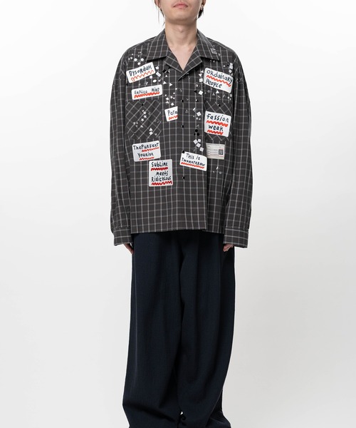 シャツ Embellished Sticker Long Sleeve Check Shirt メンズの画像