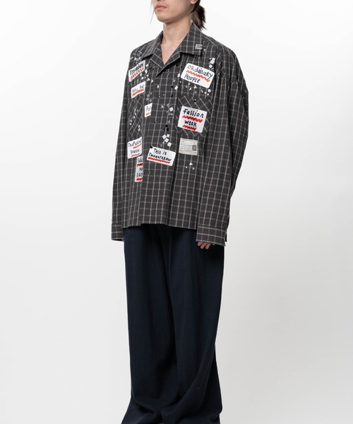 シャツ Embellished Sticker Long Sleeve Check Shirt メンズの画像