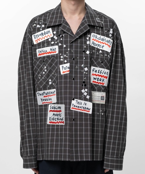 シャツ Embellished Sticker Long Sleeve Check Shirt メンズの画像