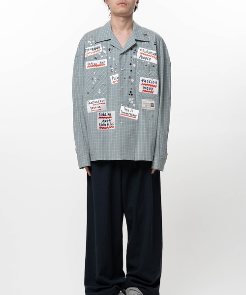 シャツ Embellished Sticker Long Sleeve Check Shirt メンズの画像