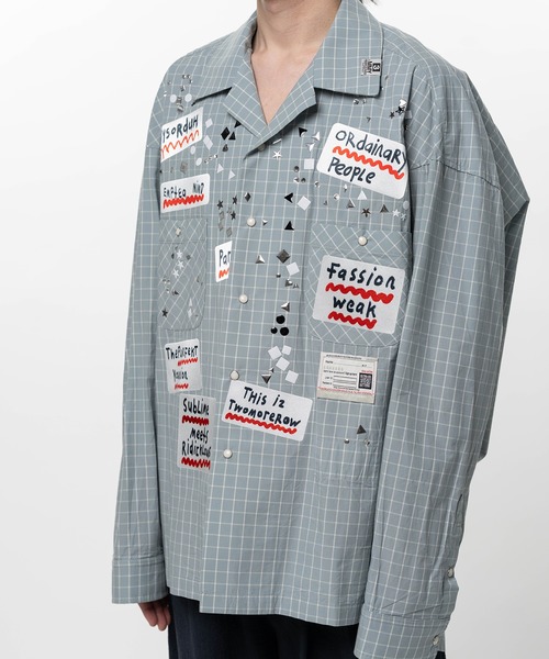 シャツ Embellished Sticker Long Sleeve Check Shirt メンズの画像