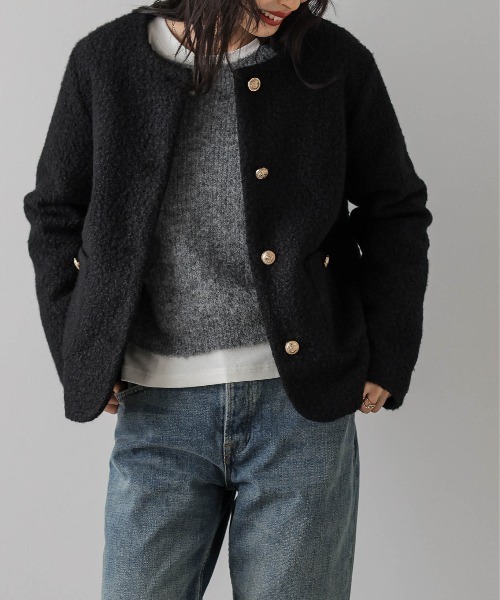 「La-gemme」 ノーカラージャケット フリー ブラウン レディース_画像3