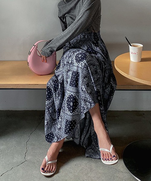 「VitaFelice」 「aroc」ロングスカート FREE ネイビー レディース_画像3