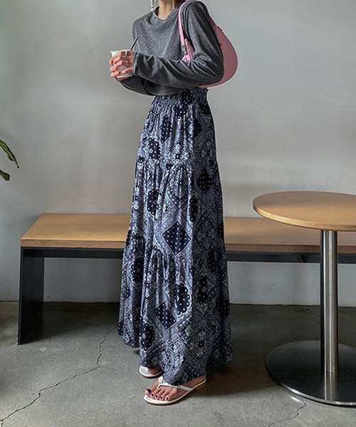 「VitaFelice」 「aroc」ロングスカート FREE ネイビー レディース_画像4