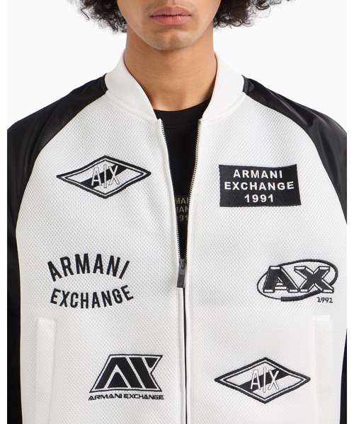 ブルゾン アウター 「A|X アルマーニ エクスチェンジ」ロゴパッチ メッシュ×ナイロンボンバージャケット メンズの画像