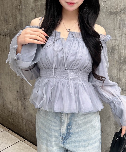 チュールオフショルブラウス♡ INGNI（イング） ブラウス シャツ チュールオフショルブラウス