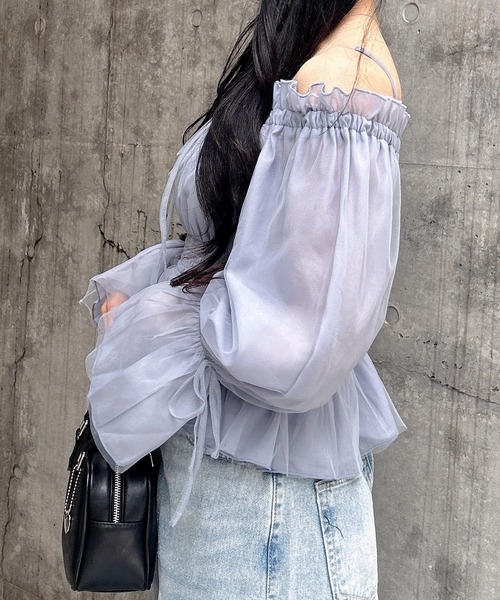 チュールオフショルブラウス♡ INGNI（イング） ブラウス シャツ チュールオフショルブラウス