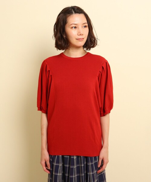 「Dessin」 半袖ニット 01 ワインレッド レディース_画像3