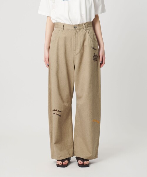 値下げ！美品 MACHATT エンブロイダリーワイドパンツ 刺繍 ベージュ BEAUTY＆YOUTH UNITED ARROWS ワイドパンツ パンツ ドローイング エン