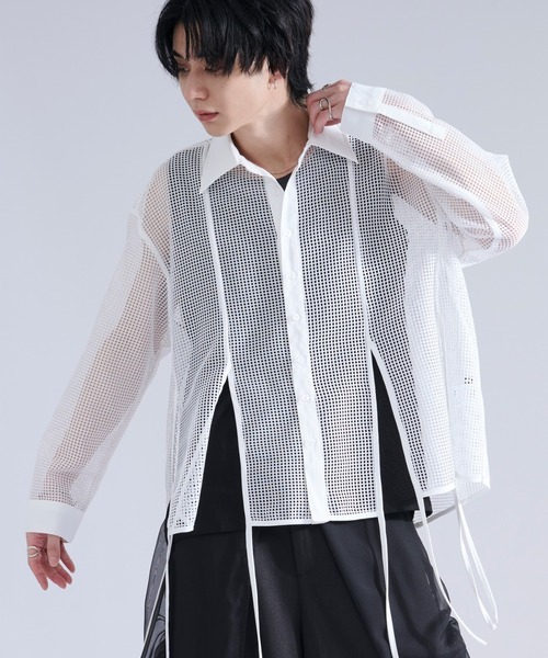Ellno Loset（エルノロゼット） シャツ メッシュレースコードシャツ